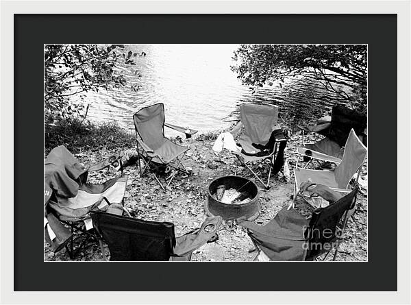 Empty Camp Chairs by the Lake - Framed Print