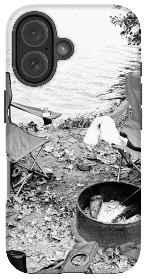 Empty Camp Chairs by the Lake - Phone Case