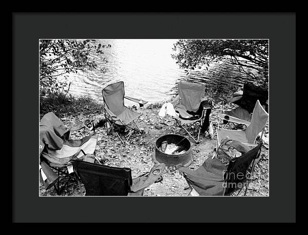 Empty Camp Chairs by the Lake - Framed Print