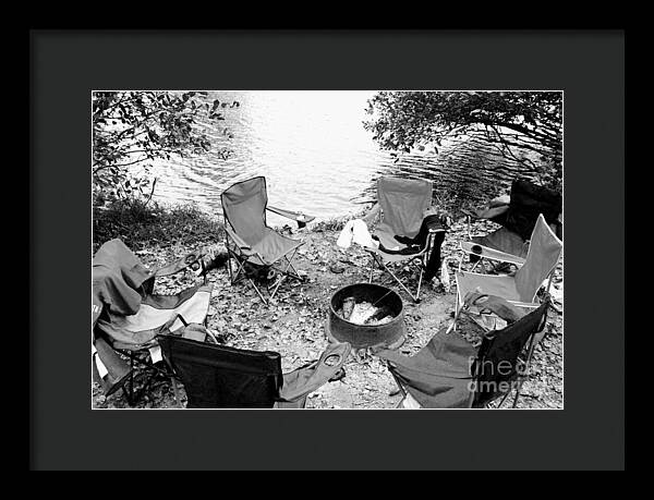 Empty Camp Chairs by the Lake - Framed Print