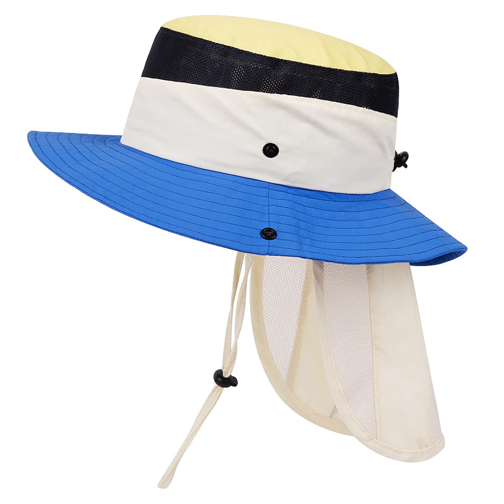 Summer Children Bucket Hat with Shawl Quick-dry Kids Sun Hats Neck Protection Child Panama Cap for Girls Boys Beach Travel 4-10Y