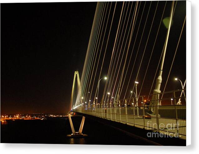 Illuminated Bridge at Night - Canvas Print