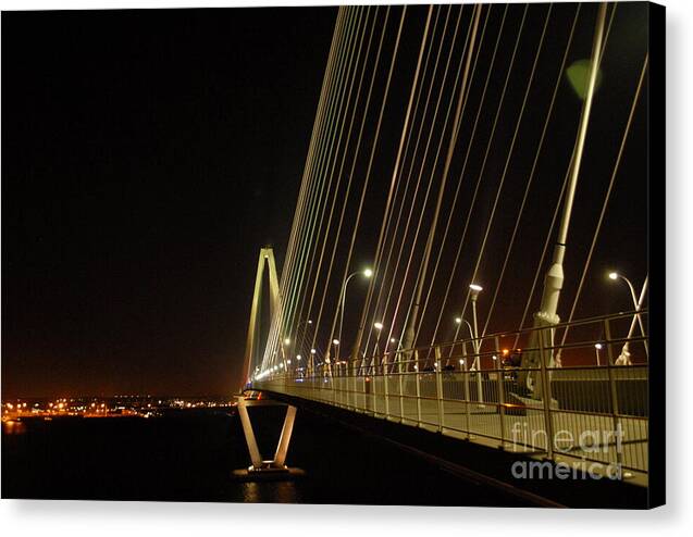 Illuminated Bridge at Night - Canvas Print