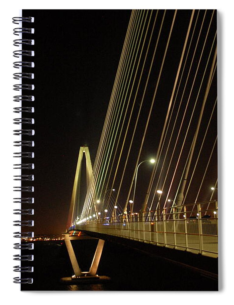 Illuminated Bridge at Night - Spiral Notebook