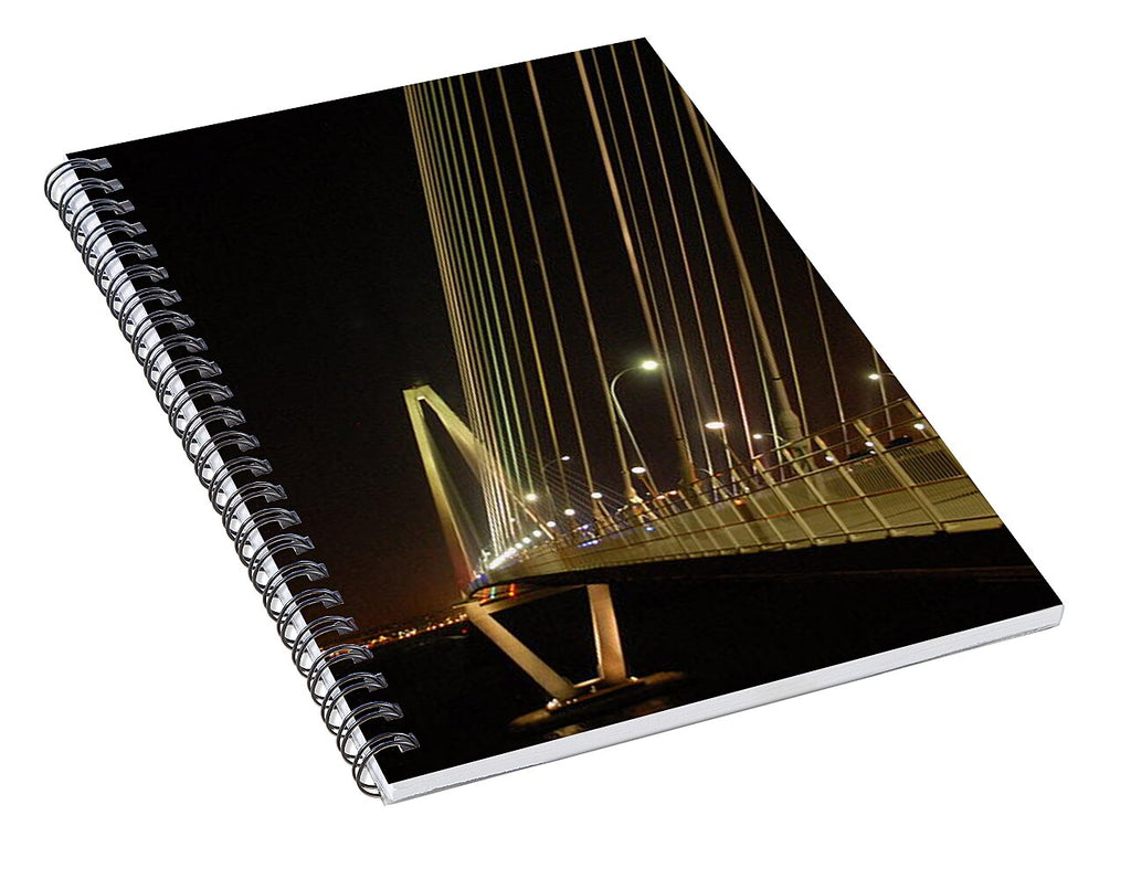 Illuminated Bridge at Night - Spiral Notebook