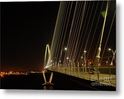 Illuminated Bridge at Night - Metal Print