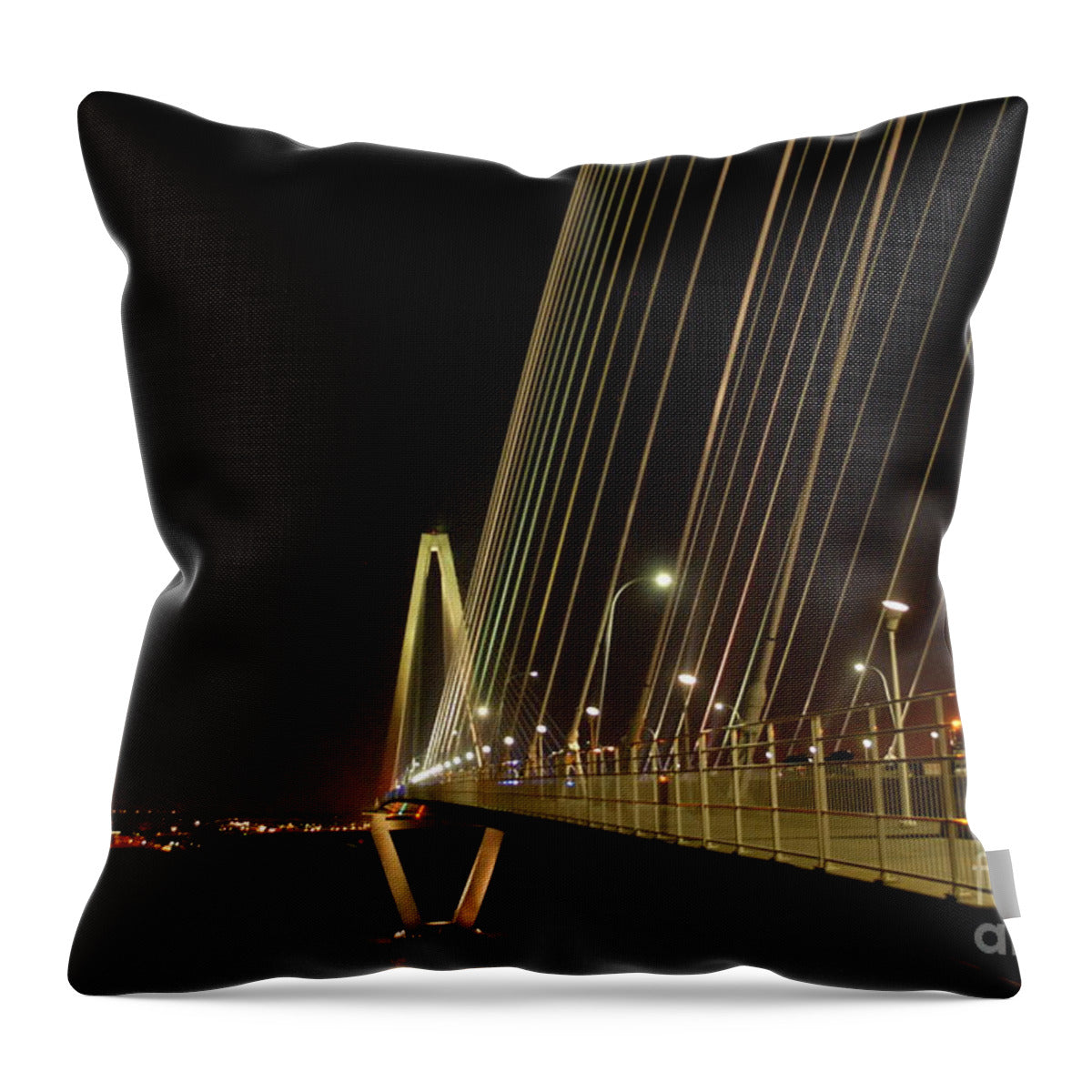 Illuminated Bridge at Night - Throw Pillow
