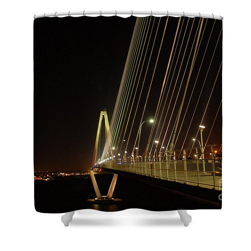 Illuminated Bridge at Night - Shower Curtain