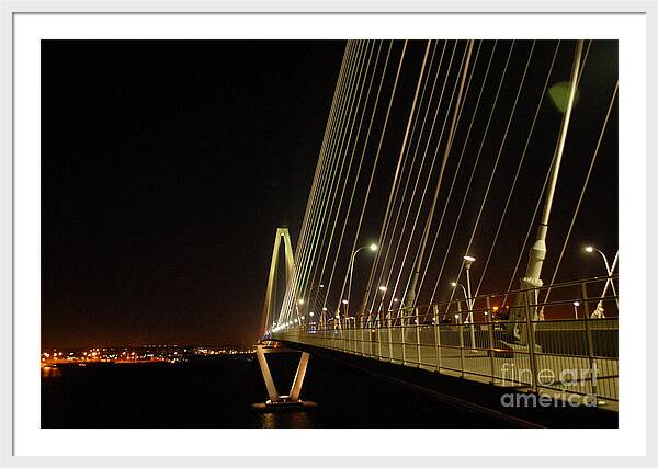 Illuminated Bridge at Night - Framed Print