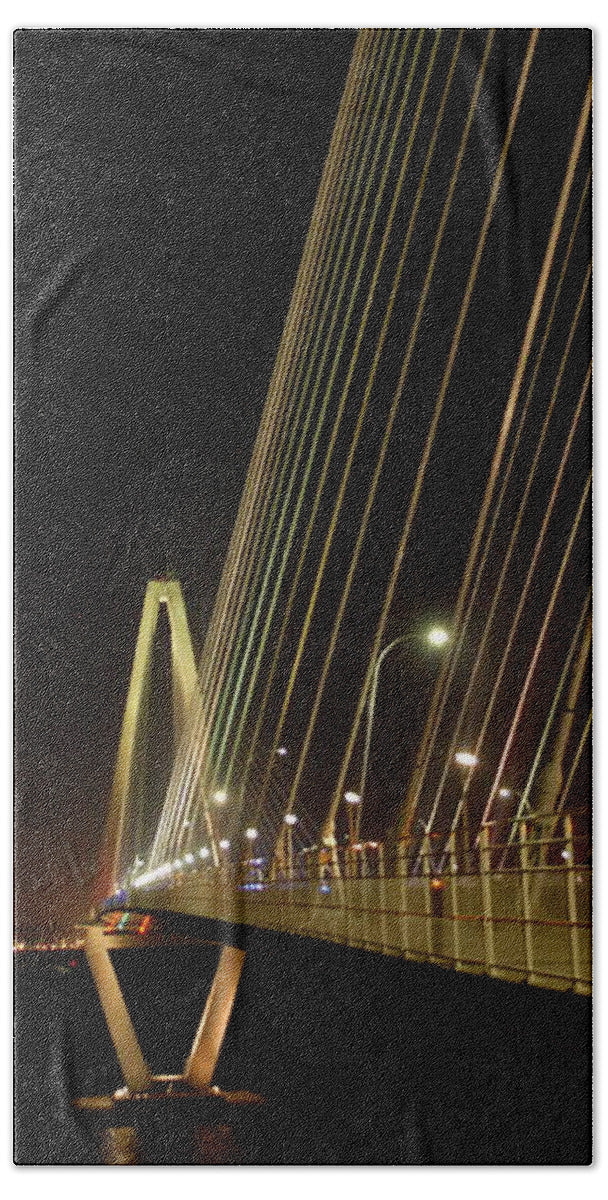 Illuminated Bridge at Night - Beach Towel