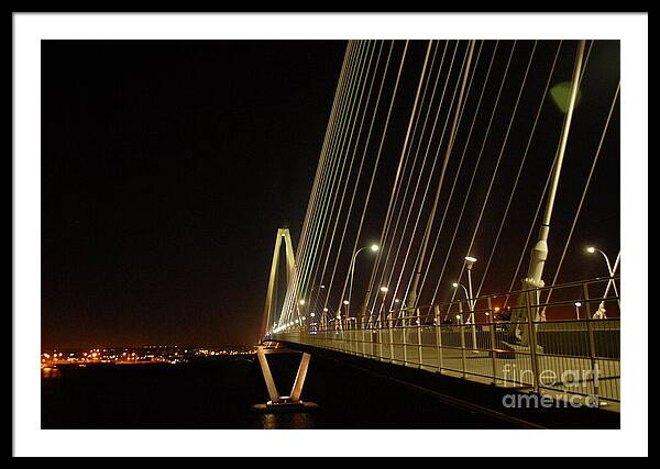 Illuminated Bridge at Night - Framed Print