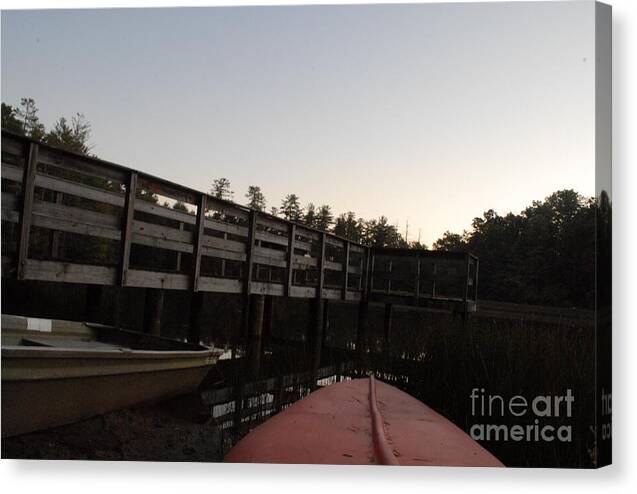 Kayak by Wooden Dock at Dusk - Canvas Print