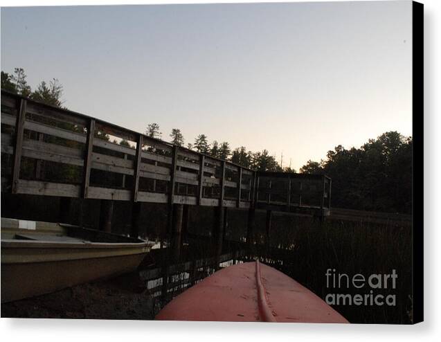 Kayak by Wooden Dock at Dusk - Canvas Print