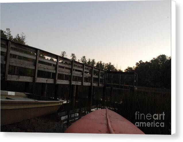 Kayak by Wooden Dock at Dusk - Canvas Print