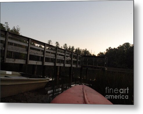 Kayak by Wooden Dock at Dusk - Metal Print