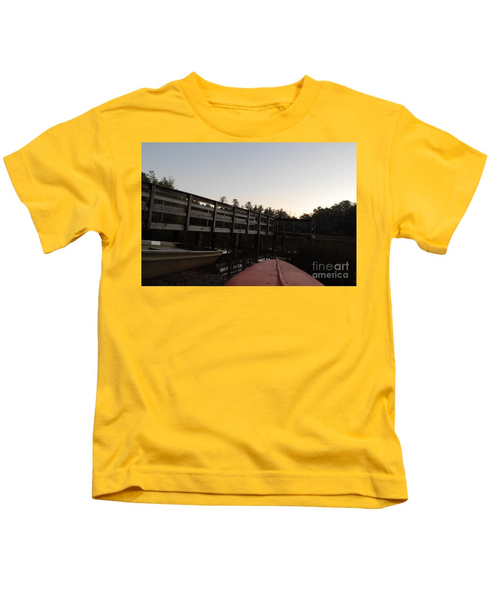 Kayak by Wooden Dock at Dusk - Kids T-Shirt