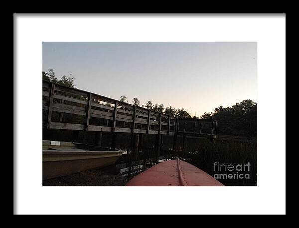 Kayak by Wooden Dock at Dusk - Framed Print