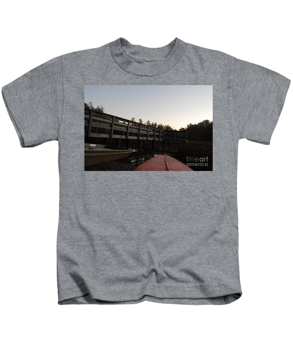 Kayak by Wooden Dock at Dusk - Kids T-Shirt