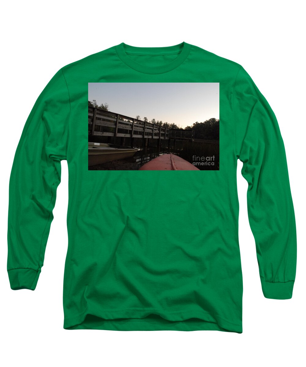Kayak by Wooden Dock at Dusk - Long Sleeve T-Shirt