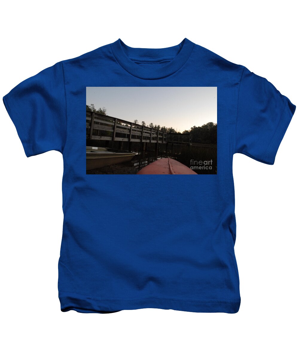 Kayak by Wooden Dock at Dusk - Kids T-Shirt
