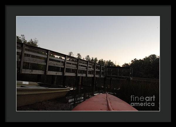 Kayak by Wooden Dock at Dusk - Framed Print