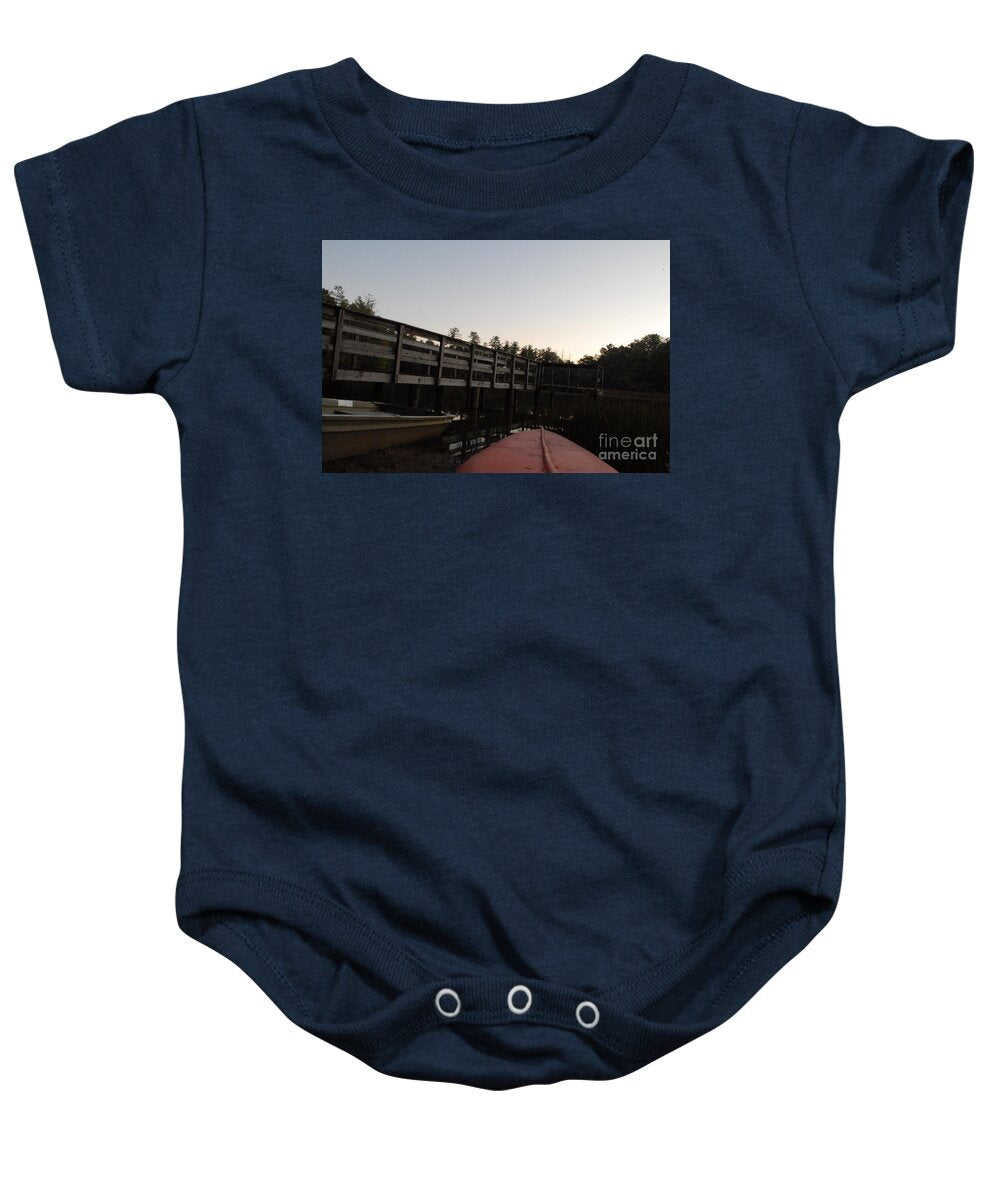 Kayak by Wooden Dock at Dusk - Baby One-Piece