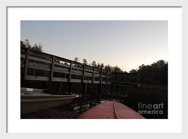 Kayak by Wooden Dock at Dusk - Framed Print