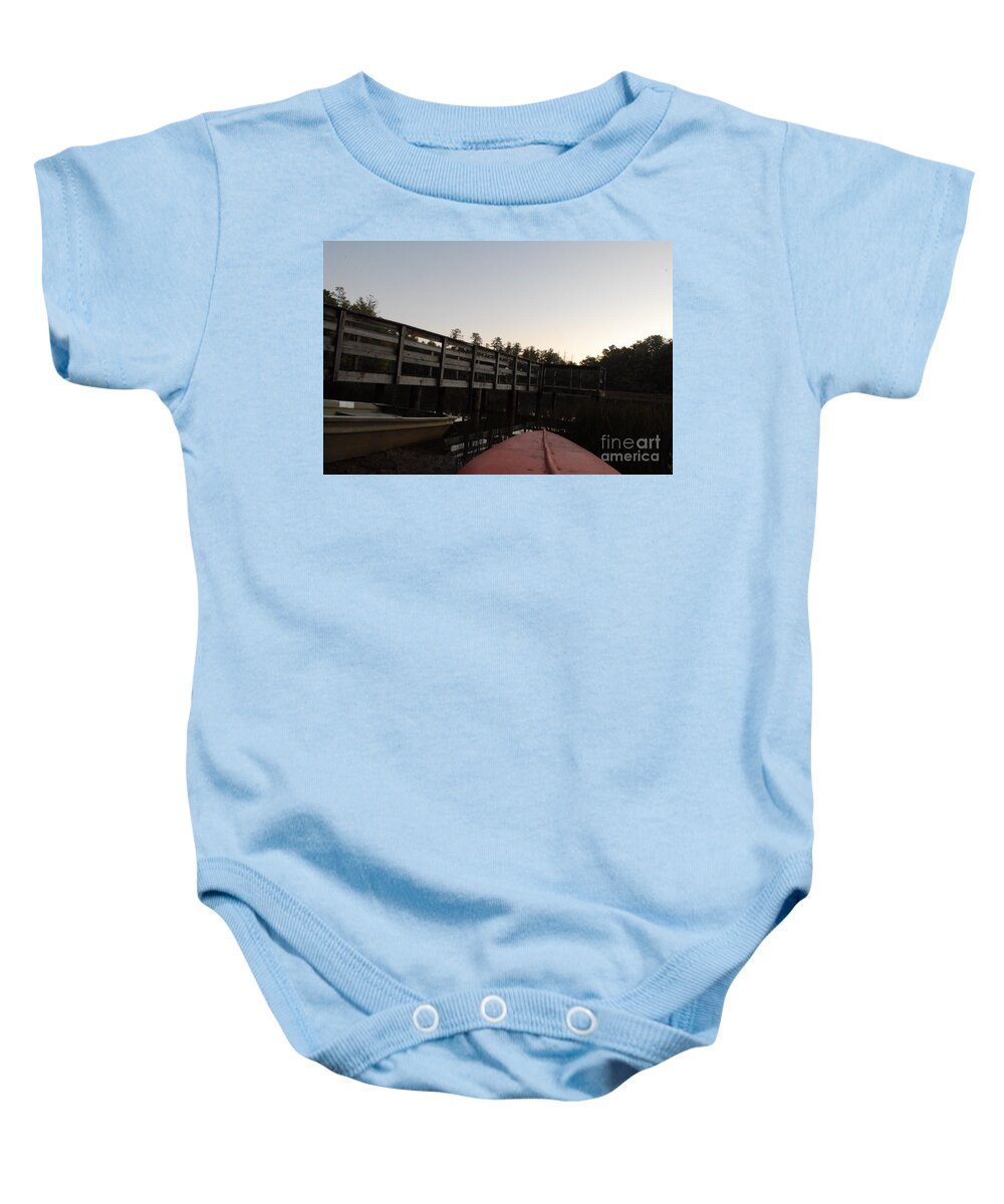 Kayak by Wooden Dock at Dusk - Baby One-Piece