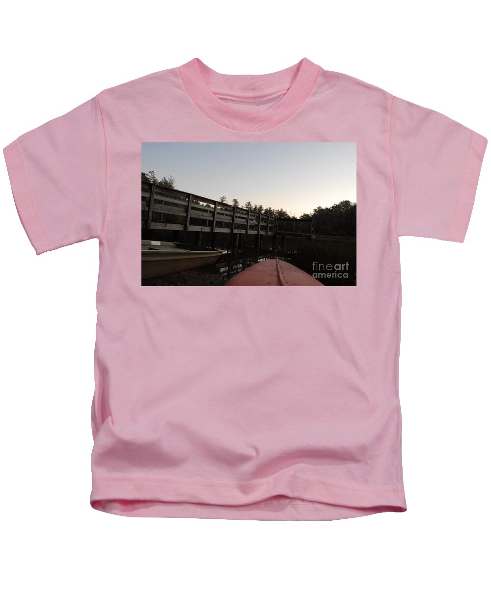 Kayak by Wooden Dock at Dusk - Kids T-Shirt