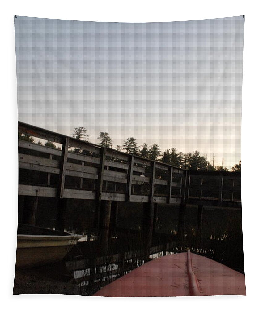 Kayak by Wooden Dock at Dusk - Tapestry