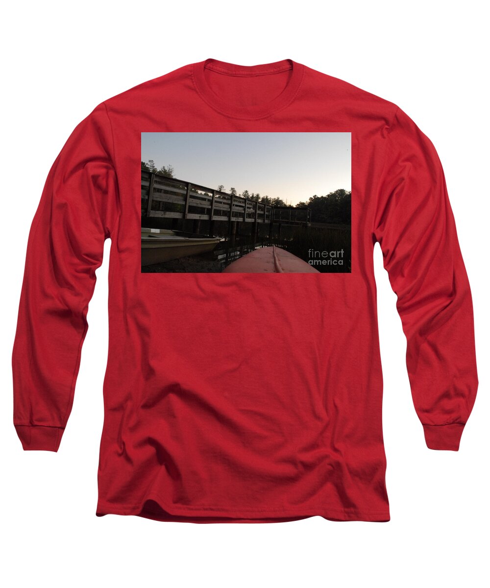 Kayak by Wooden Dock at Dusk - Long Sleeve T-Shirt