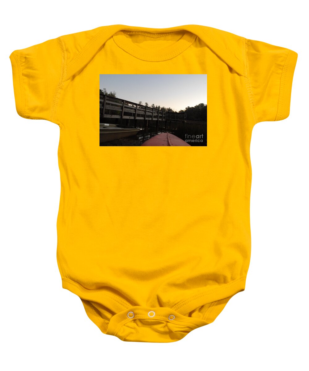 Kayak by Wooden Dock at Dusk - Baby One-Piece