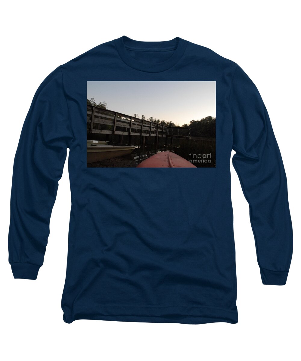 Kayak by Wooden Dock at Dusk - Long Sleeve T-Shirt