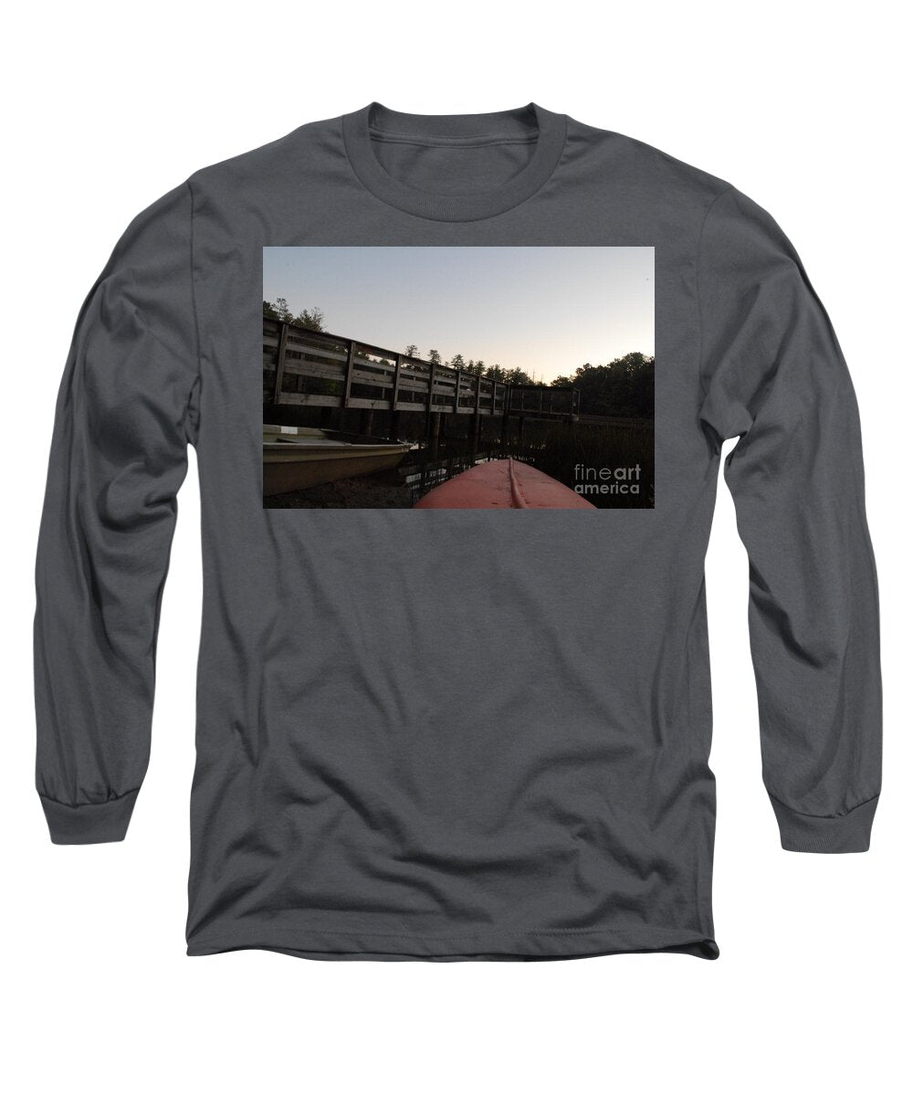 Kayak by Wooden Dock at Dusk - Long Sleeve T-Shirt