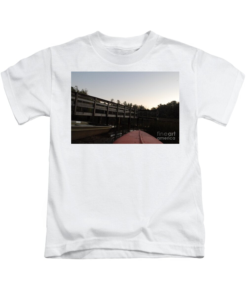 Kayak by Wooden Dock at Dusk - Kids T-Shirt