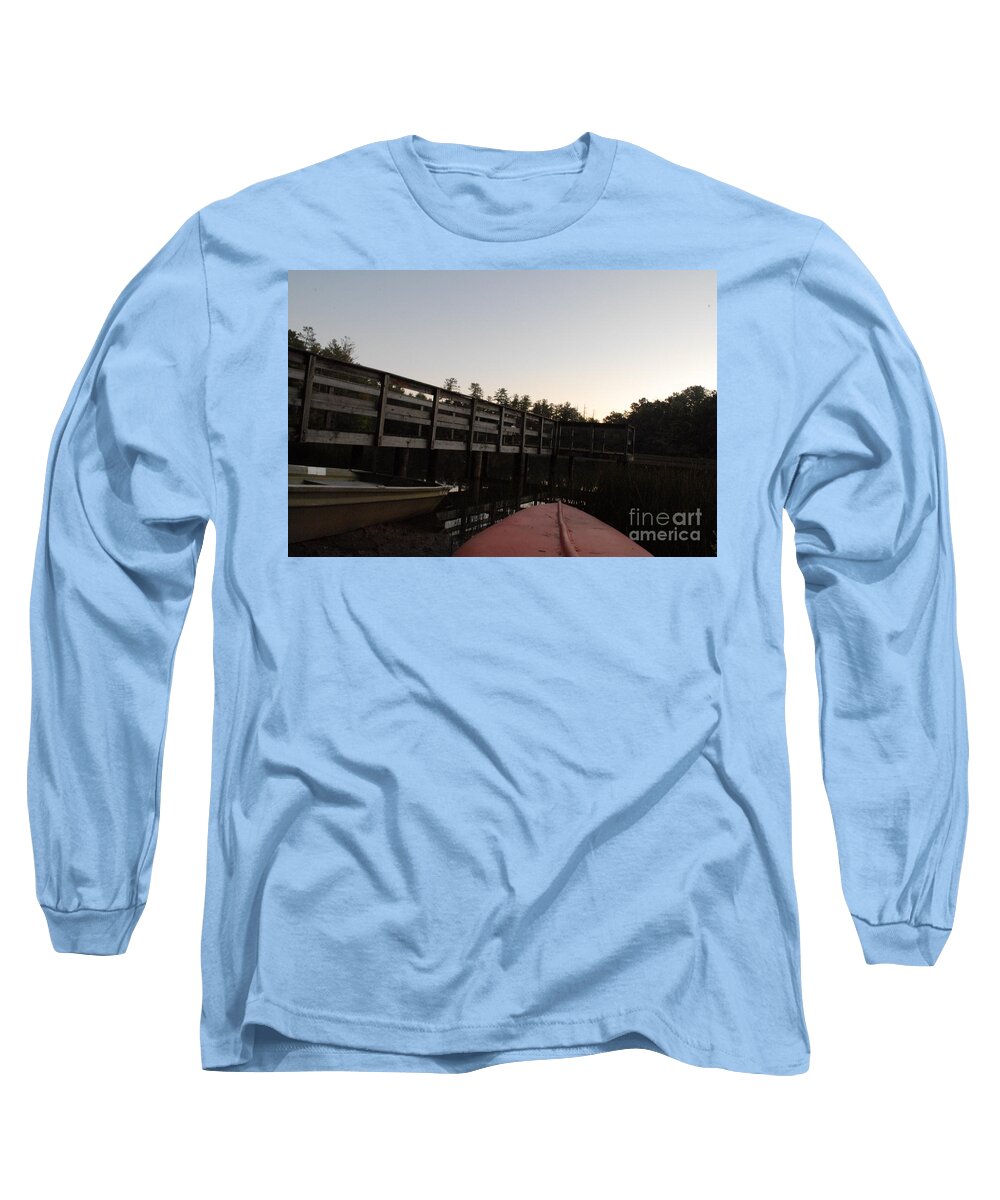 Kayak by Wooden Dock at Dusk - Long Sleeve T-Shirt