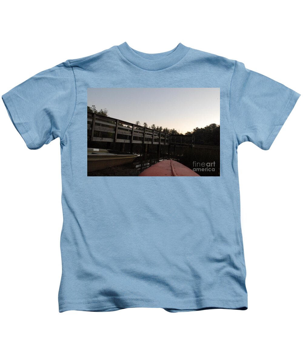 Kayak by Wooden Dock at Dusk - Kids T-Shirt