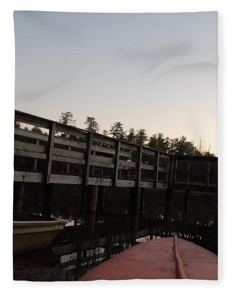 Kayak by Wooden Dock at Dusk - Blanket