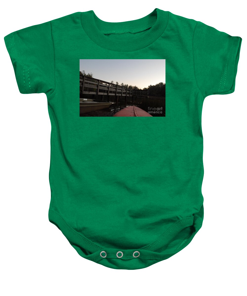 Kayak by Wooden Dock at Dusk - Baby One-Piece