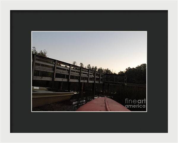 Kayak by Wooden Dock at Dusk - Framed Print