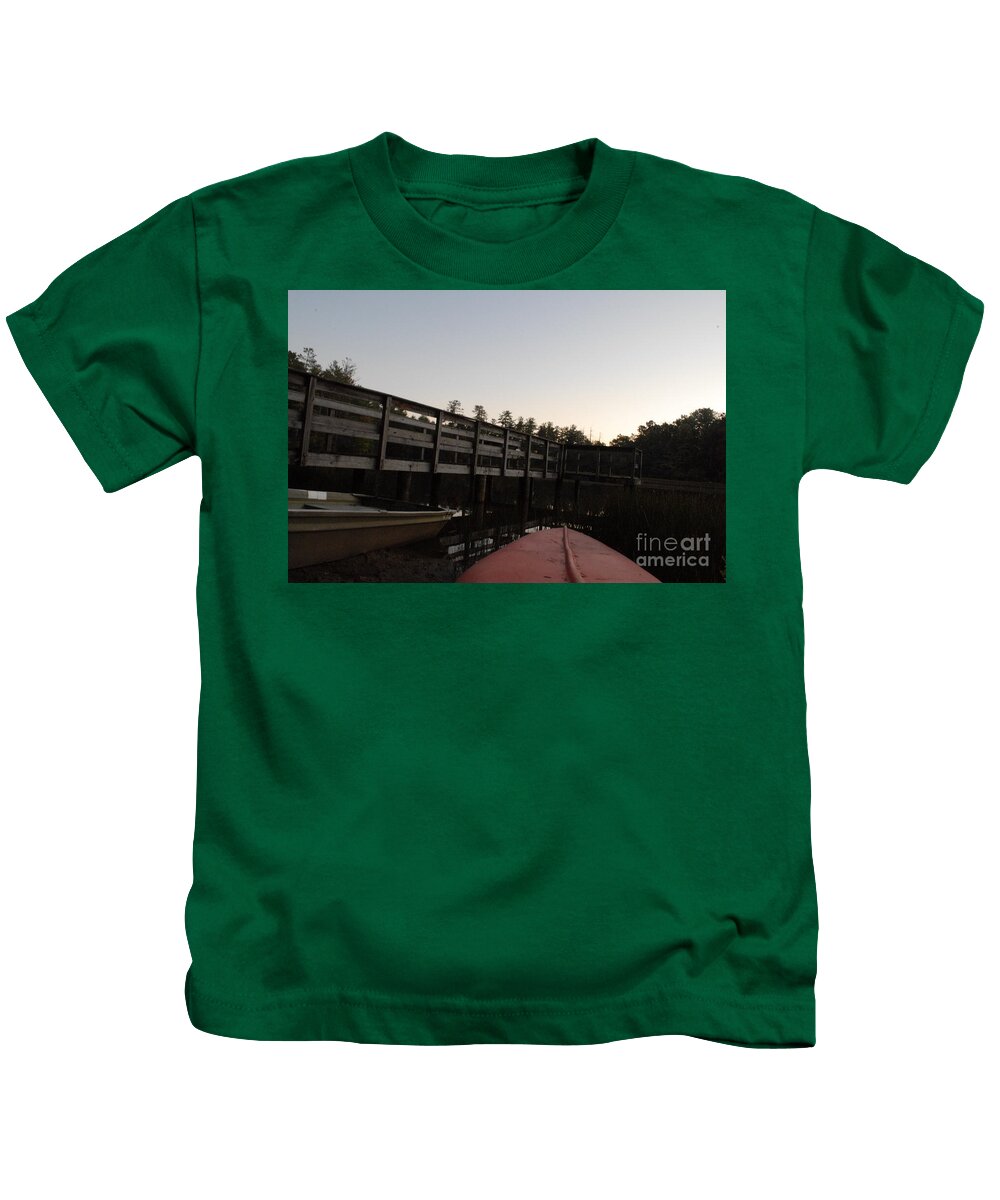 Kayak by Wooden Dock at Dusk - Kids T-Shirt