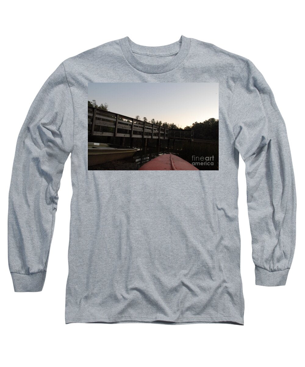 Kayak by Wooden Dock at Dusk - Long Sleeve T-Shirt
