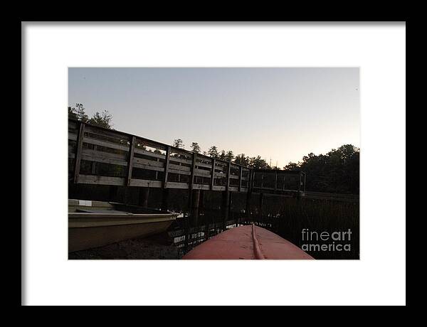 Kayak by Wooden Dock at Dusk - Framed Print