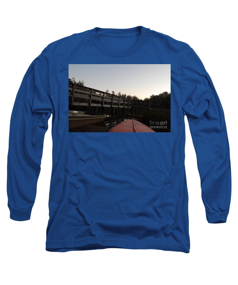 Kayak by Wooden Dock at Dusk - Long Sleeve T-Shirt