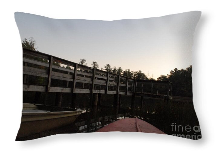Kayak by Wooden Dock at Dusk - Throw Pillow