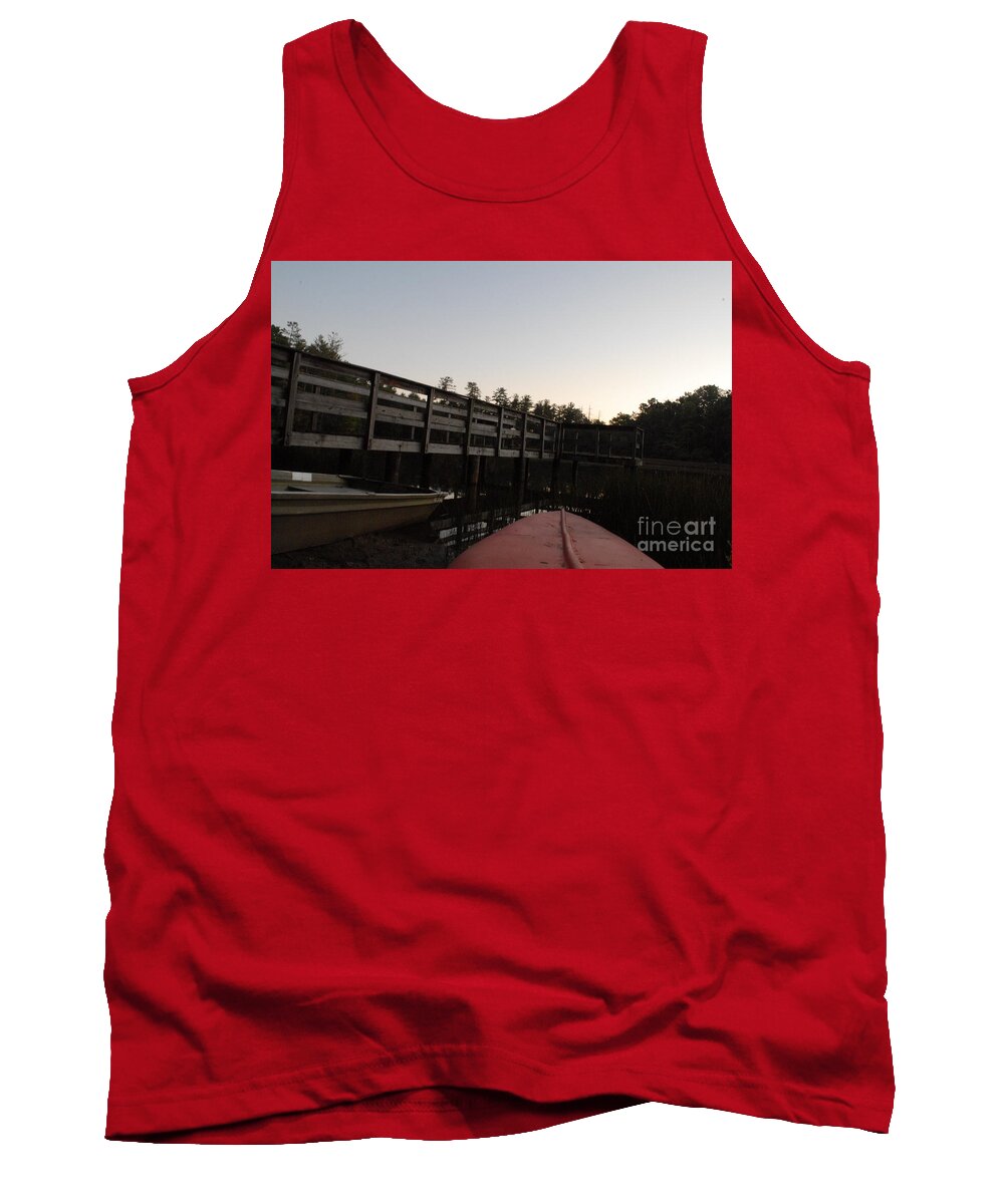 Kayak by Wooden Dock at Dusk - Tank Top
