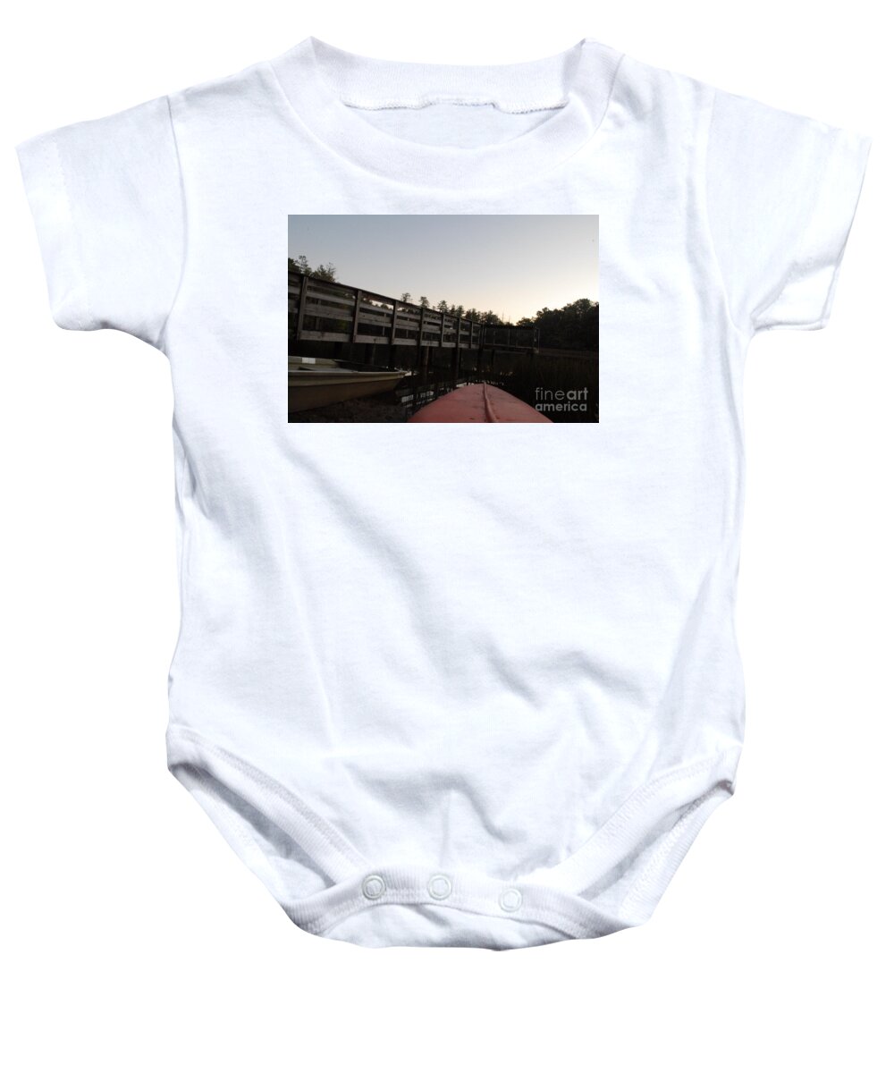Kayak by Wooden Dock at Dusk - Baby One-Piece