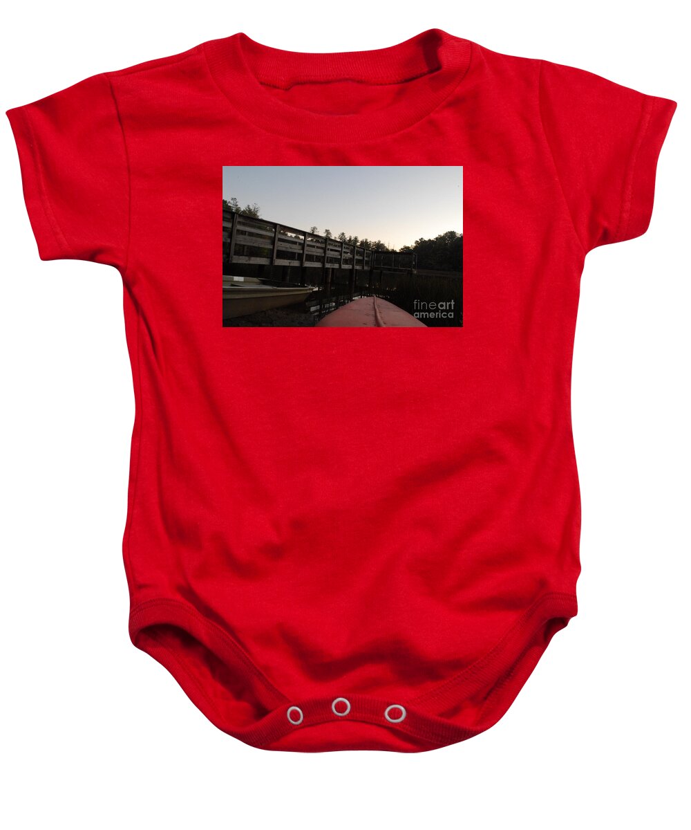 Kayak by Wooden Dock at Dusk - Baby One-Piece