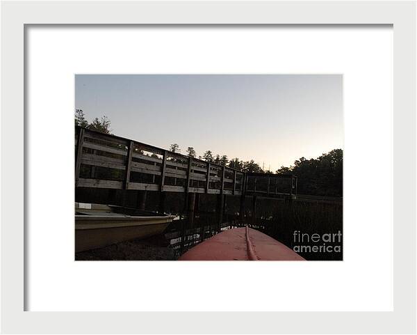 Kayak by Wooden Dock at Dusk - Framed Print