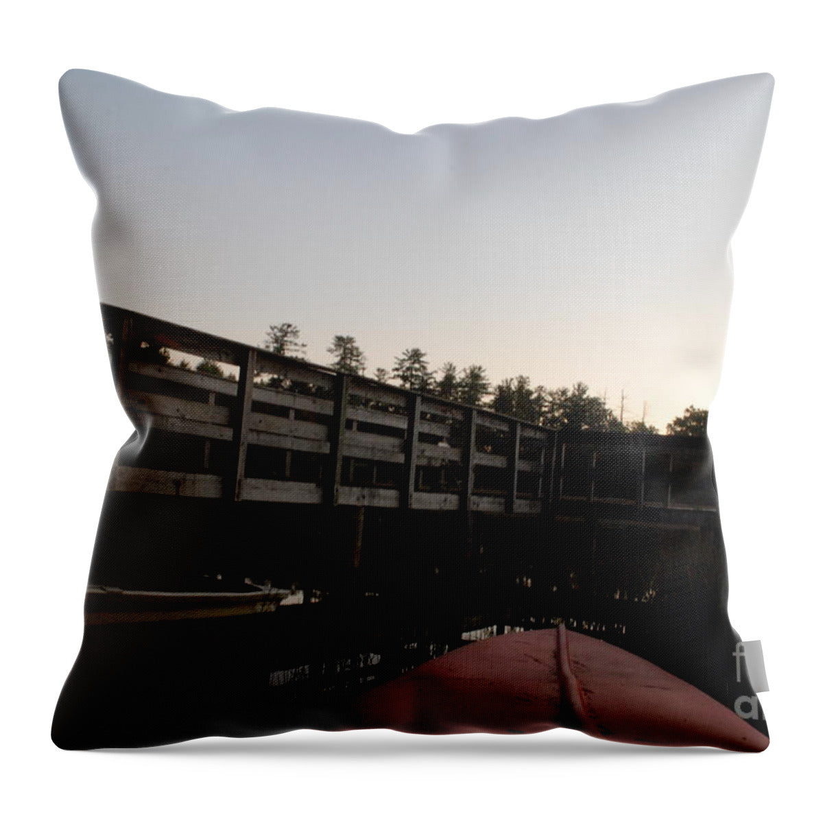 Kayak by Wooden Dock at Dusk - Throw Pillow